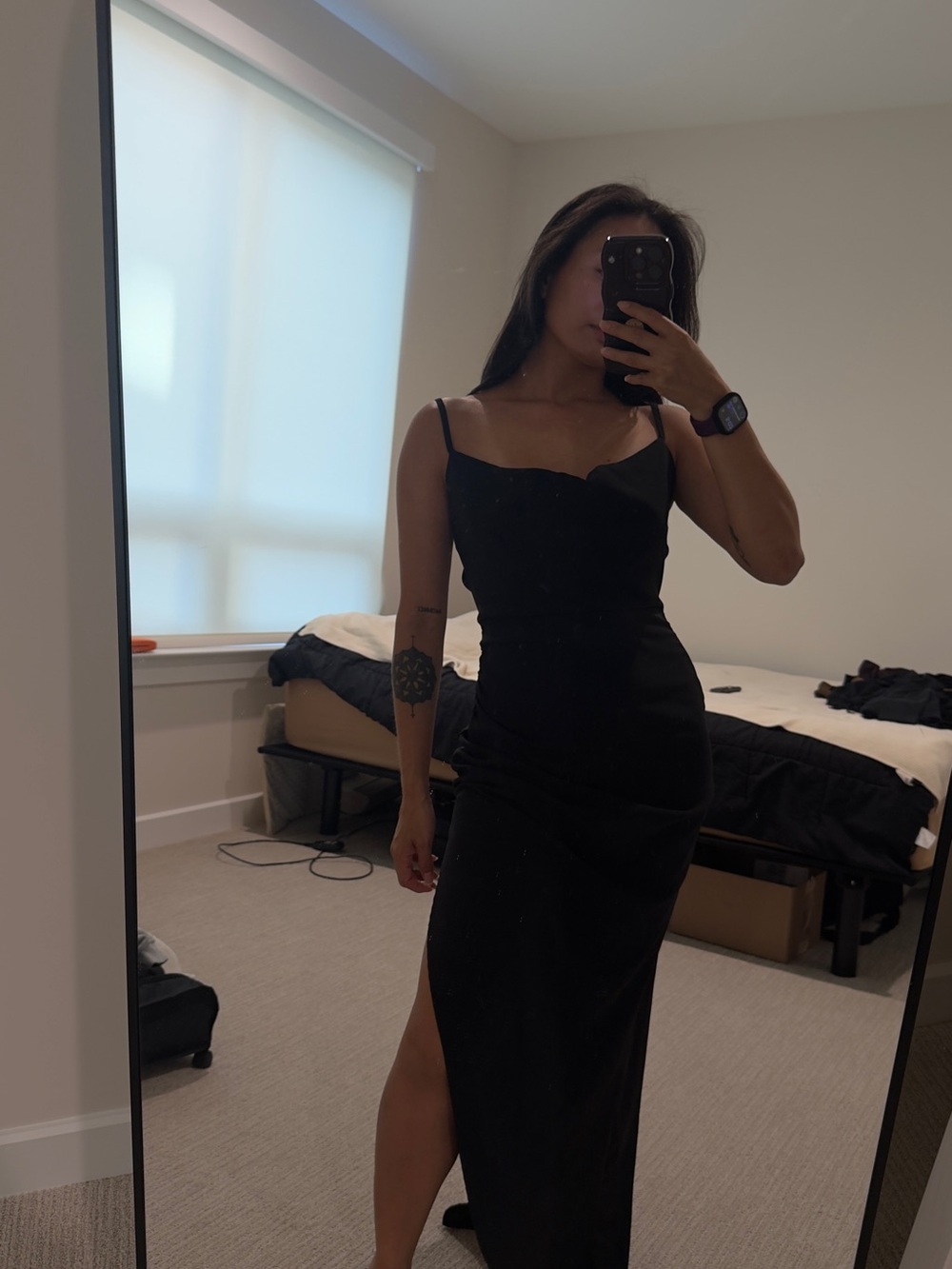 Forever 21 Black Spaghetti-Strap Maxi Dress with Side Slit